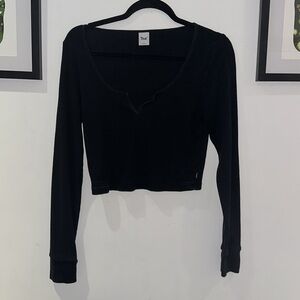 Tna cotton cropped waffle long-sleeved tee